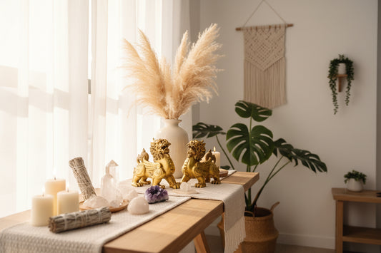 Gold lion statues on a white background