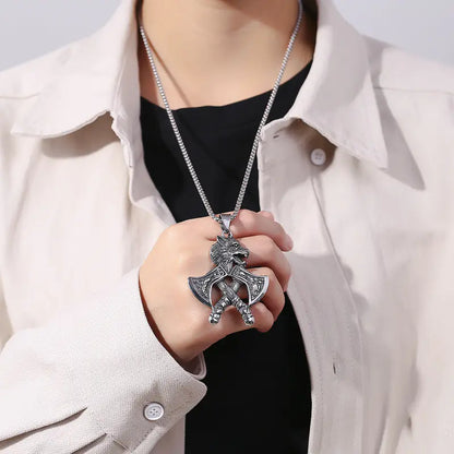 Vintage Nordic Necklace | Viking Wolf & Axe