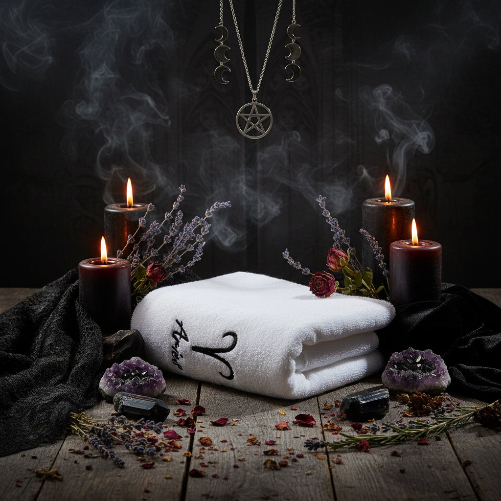 Zodiac Constellation Towels - Sorceress Sanctuary White / Virgo-White / Gemini-Blue / Sagittarius-Blue / Capricorn-White / Scorpio