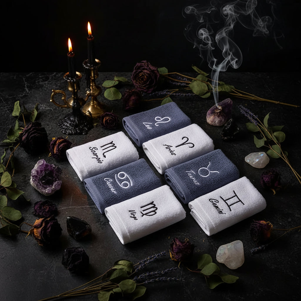 Zodiac Constellation Towels - Sorceress Sanctuary White / Virgo-White / Gemini-Blue / Sagittarius-Blue / Capricorn-White / Scorpio