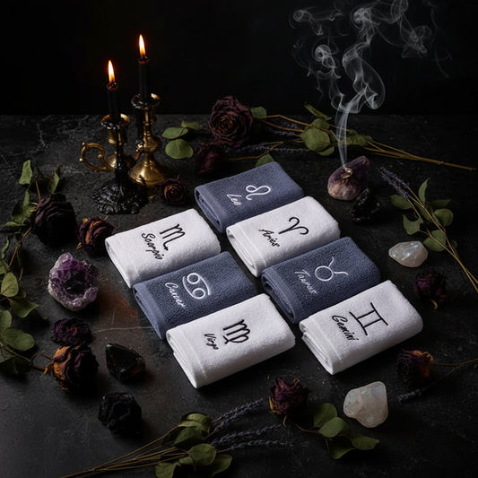Zodiac Constellation Towels - Sorceress Sanctuary White / Virgo-White / Gemini-Blue / Sagittarius-Blue / Capricorn-White / Scorpio