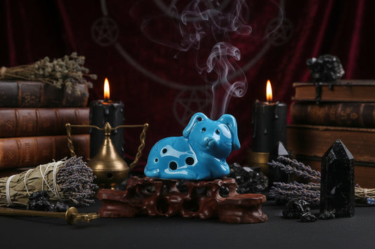 Zodiac Dog Incense - Sorceress Sanctuary Pink ear-Pink face-Blue-Matt blue