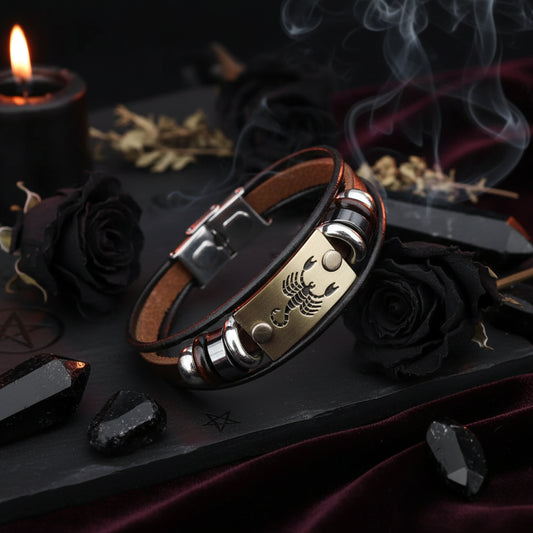 Zodiac Leather Bracelet - Sorceress Sanctuary Aries-Cancer-Scorpio-Sagittarius-Taurus
