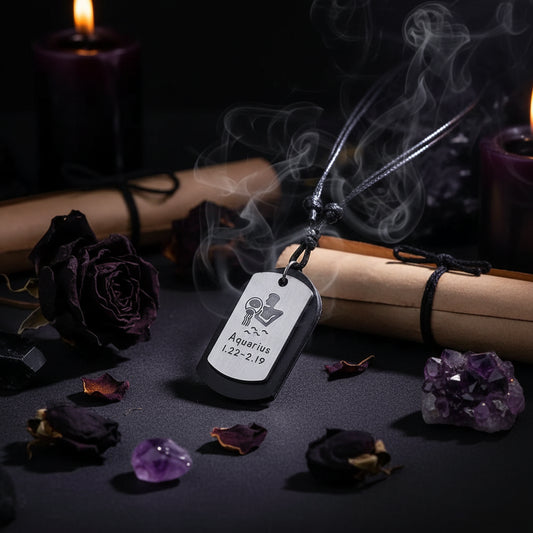 Zodiac Leather Necklace - Sorceress Sanctuary aquarius-Aries-Cancer constellation-Pisces-libra