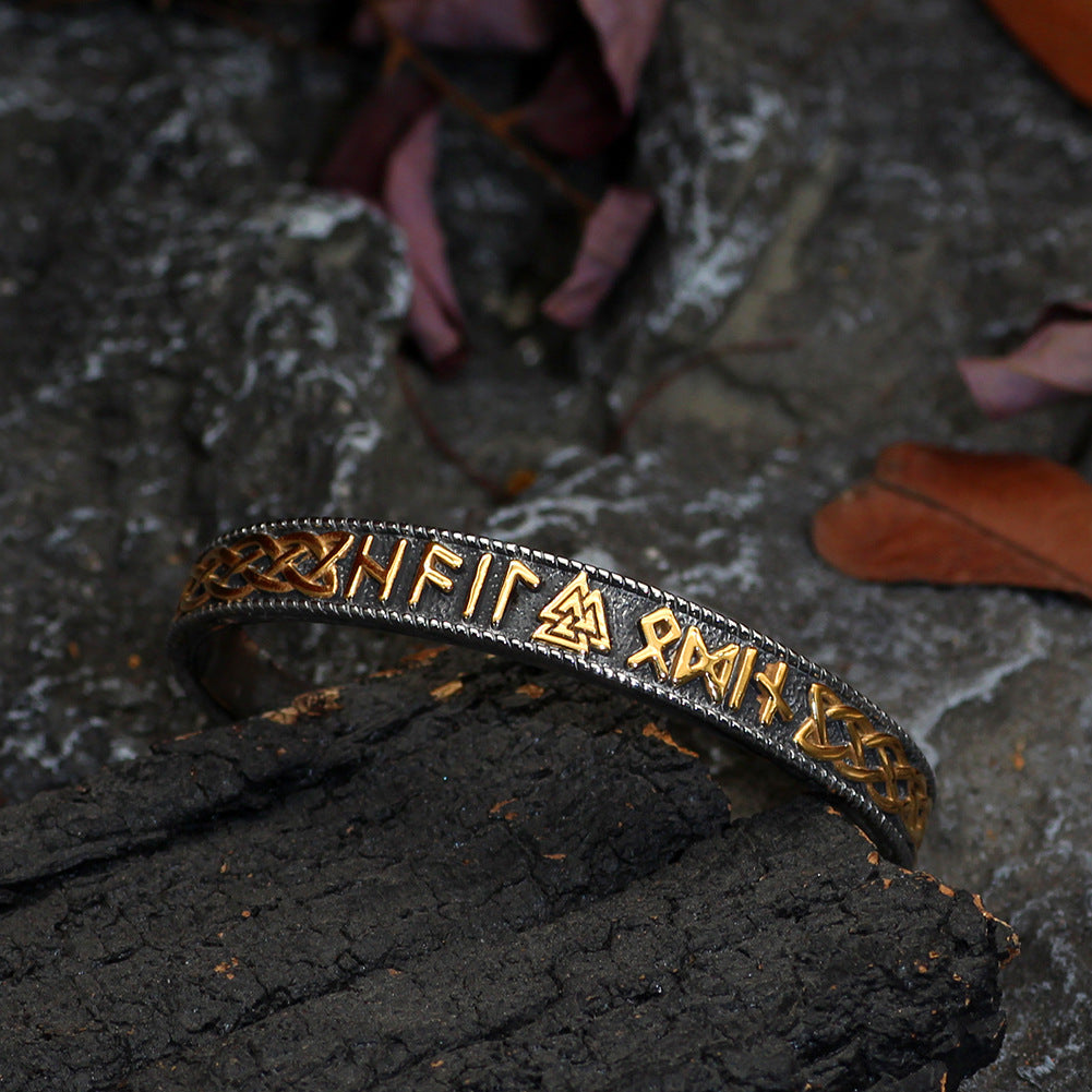 Adjustable Two-Color Stainless Steel Viking Rune Bracelet