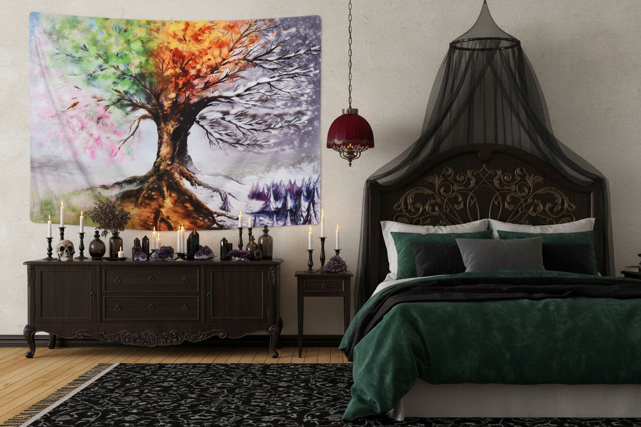 Digital Print Wall Tapestry with Tree Design Sorceress Sanctuary