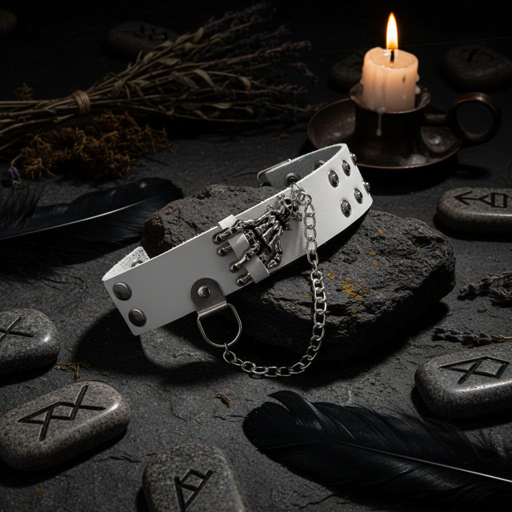 Gothic Skull Hand Design PU Leather Bracelet for Parties Sorceress Sanctuary