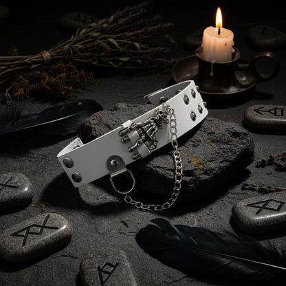 Gothic Skull Hand Design PU Leather Bracelet for Parties Sorceress Sanctuary