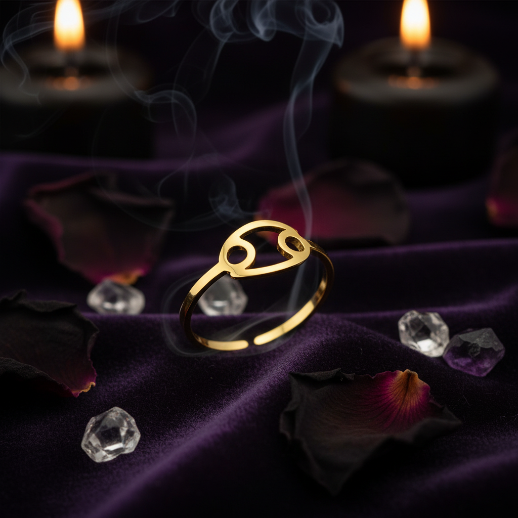 Gold open ring on a white background
