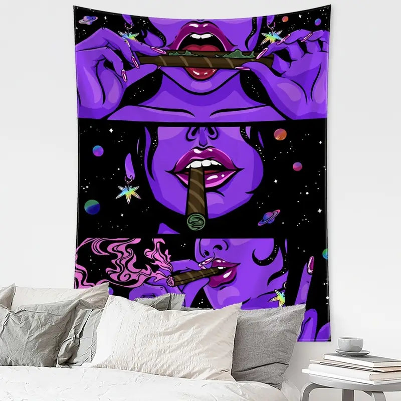 Purple Smoking Girl Tapestry Wall Hanging for Decor