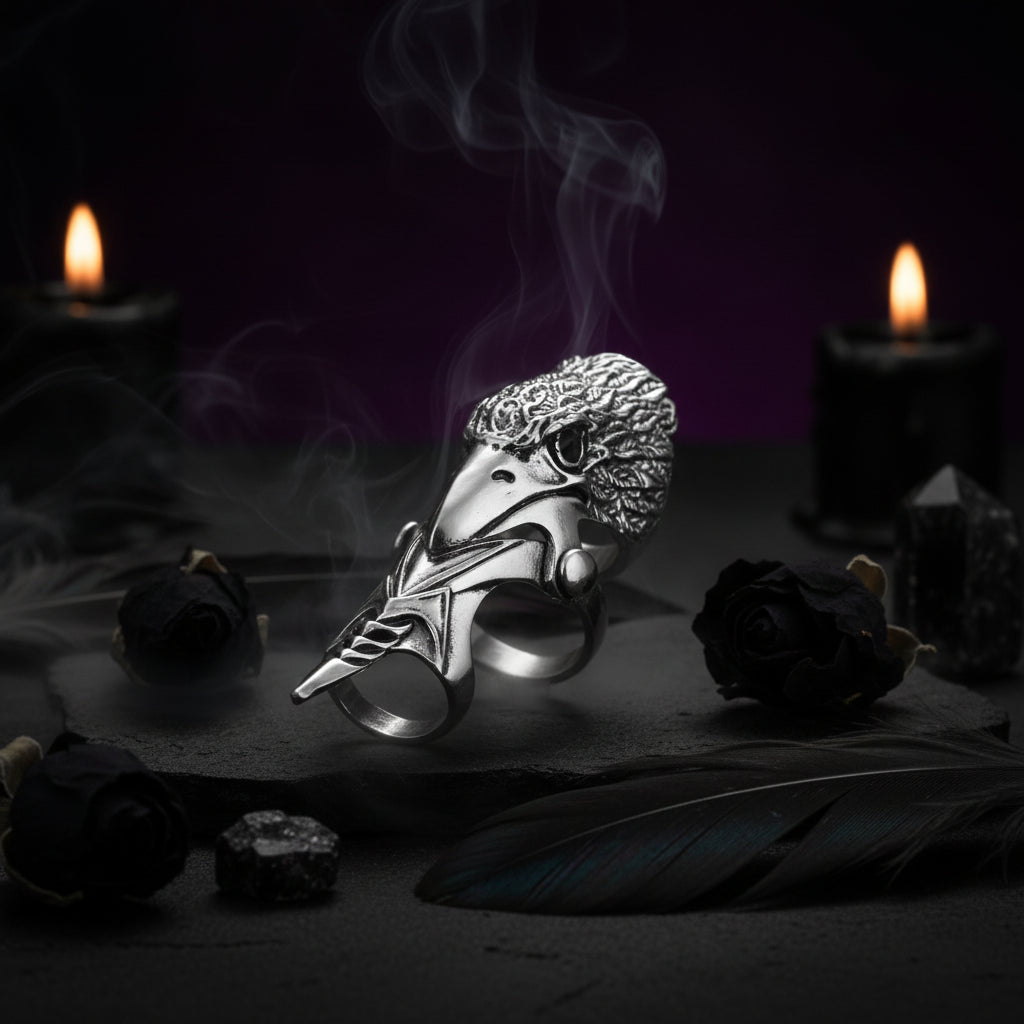 Alloy Long Ring with Rock Skull Dragon Design Sorceress Sanctuary