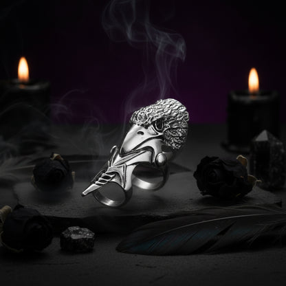 Alloy Long Ring with Rock Skull Dragon Design Sorceress Sanctuary