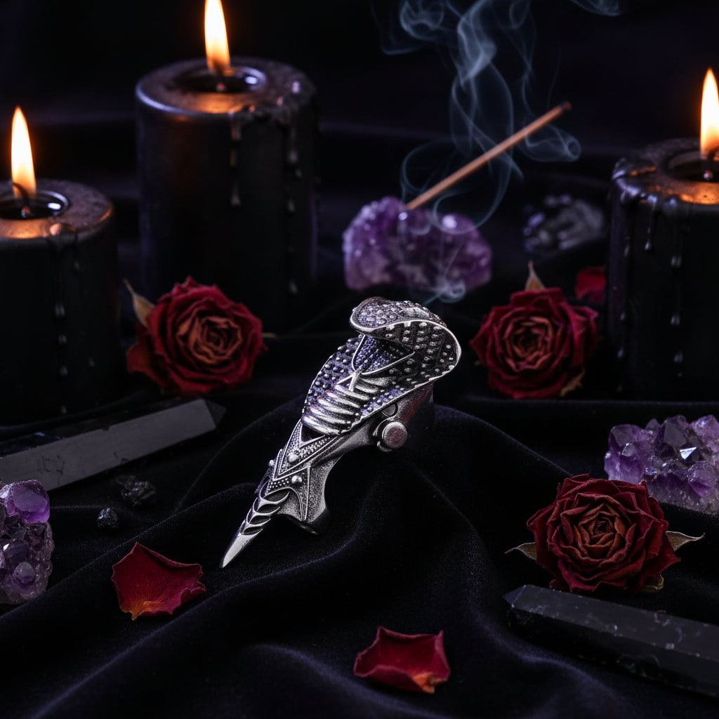 Alloy Long Ring with Rock Skull Dragon Design Sorceress Sanctuary