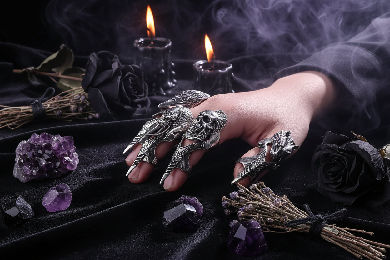 Alloy Long Ring with Rock Skull Dragon Design Sorceress Sanctuary