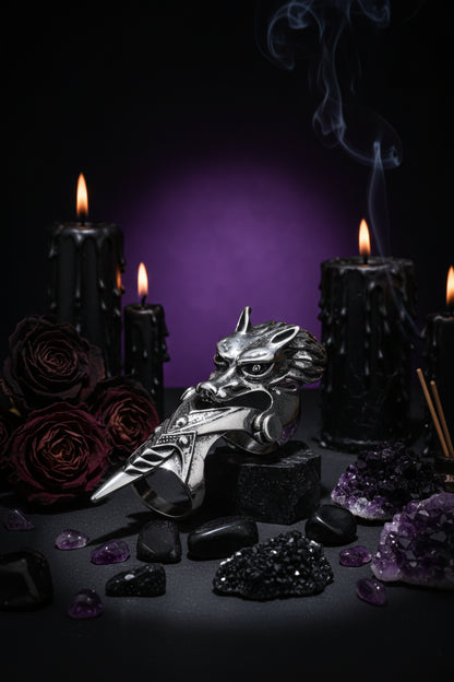 Alloy Long Ring with Rock Skull Dragon Design Sorceress Sanctuary