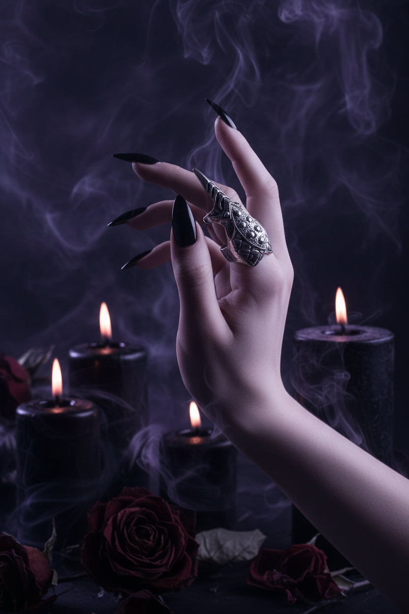 Alloy Long Ring with Rock Skull Dragon Design Sorceress Sanctuary