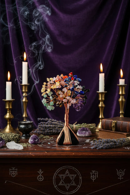 Crystal Pyramid Trees - Sorceress Sanctuary Amethyst + amethyst gravel / 4cm pyramid flower tree-Pink crystal + pink crystal gravel / 4cm pyramid flower tree-Lapis lazuli + lapis lazuli gravel / 4cm pyramid flower tree-Dongling Jade + Dongling Jade gravel / 4cm pyramid flower tree-Tiger Eye Stone + Tiger Eye Stone gravel / 4cm pyramid flower tree
