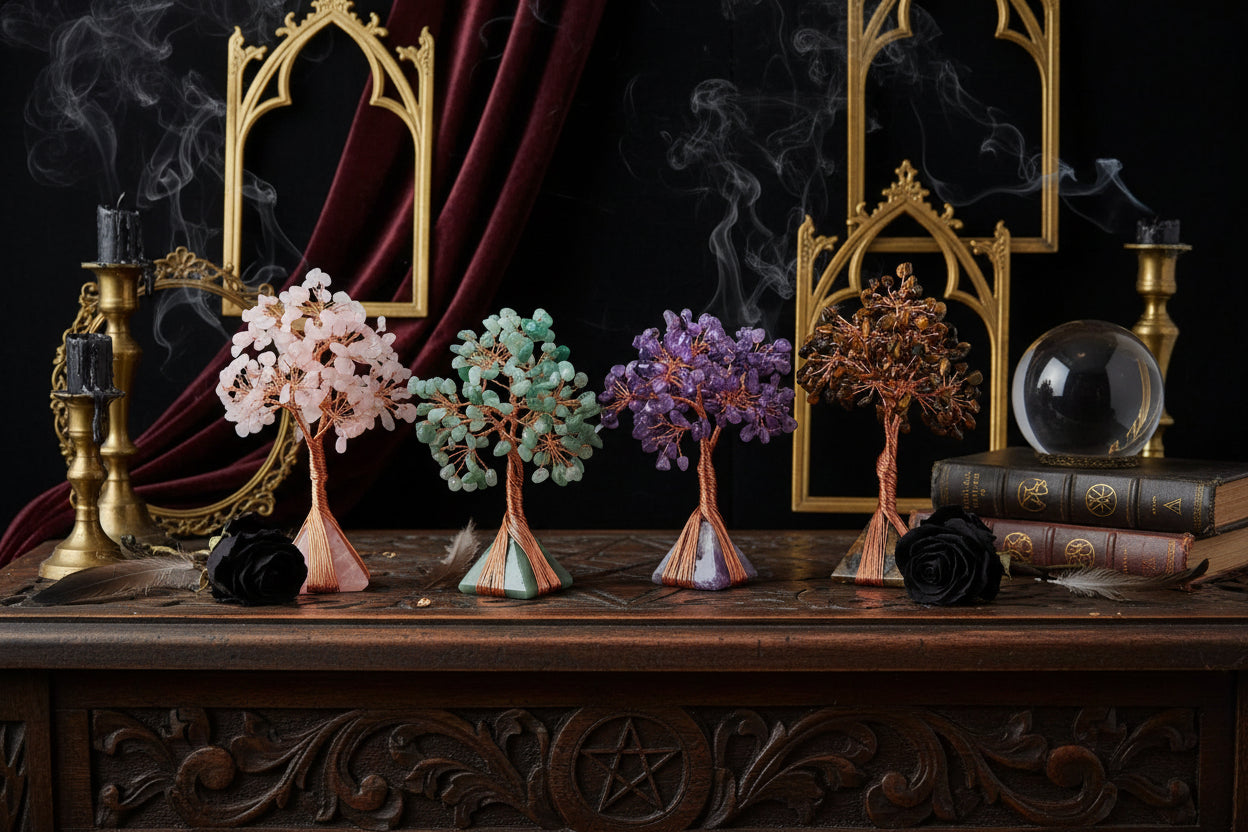 Crystal Pyramid Trees - Sorceress Sanctuary Amethyst + amethyst gravel / 4cm pyramid flower tree-Pink crystal + pink crystal gravel / 4cm pyramid flower tree-Lapis lazuli + lapis lazuli gravel / 4cm pyramid flower tree-Dongling Jade + Dongling Jade gravel / 4cm pyramid flower tree-Tiger Eye Stone + Tiger Eye Stone gravel / 4cm pyramid flower tree
