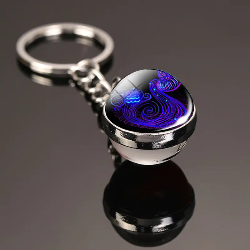 Zodiac Keychain | Time Gem Double-Sided Glass Ball Sorceress Sanctuary