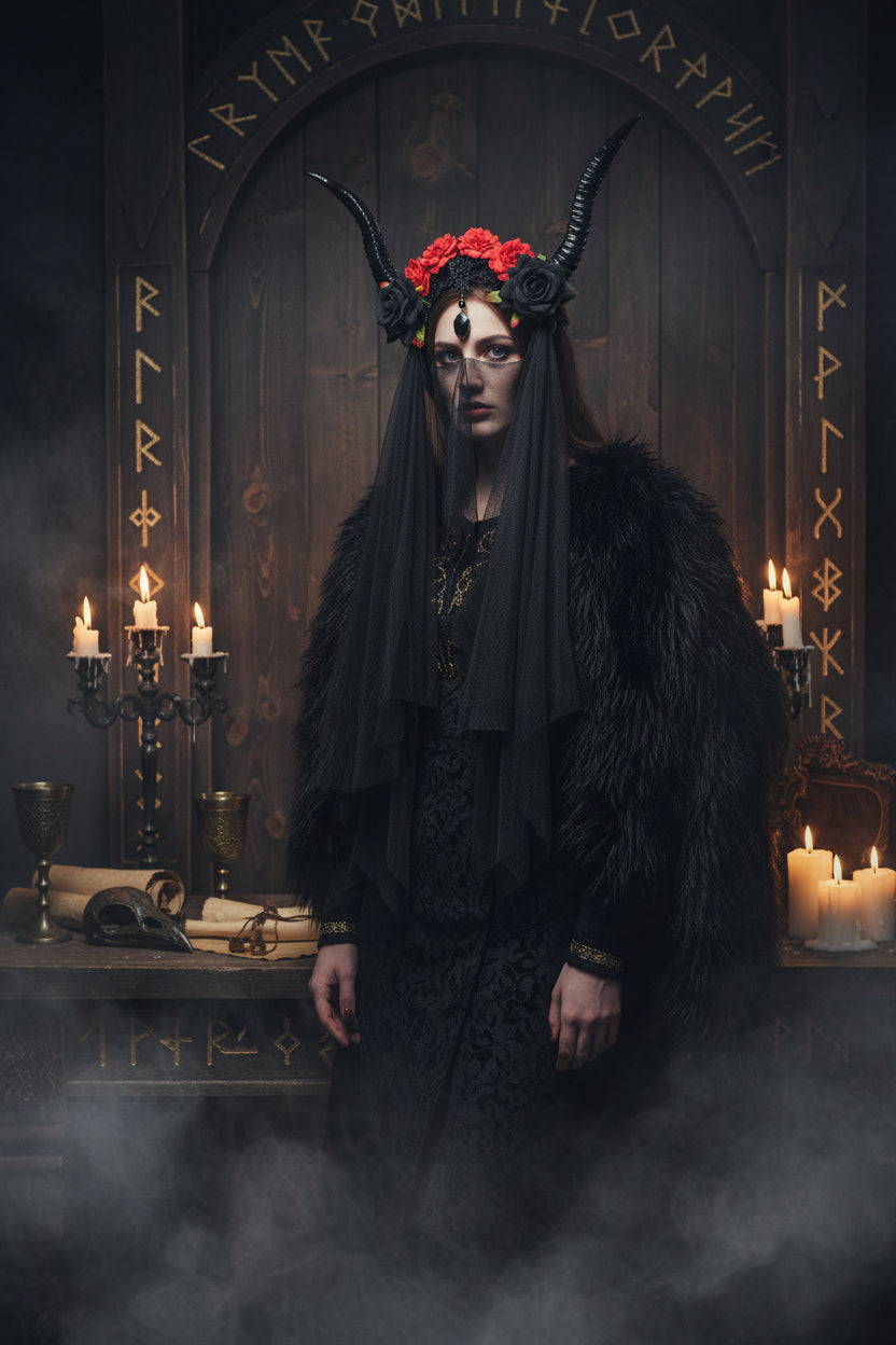 Vintage Antelope Horn Headband with Crystal Veil Sorceress Sanctuary