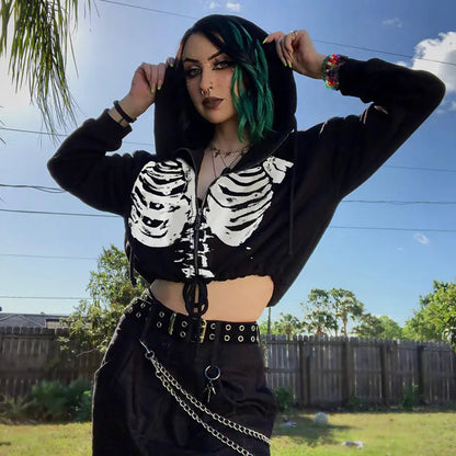 Gothic Drawstring Crop Hoodie