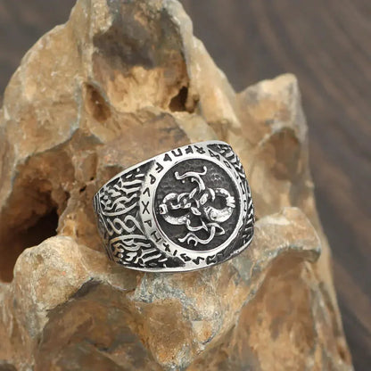 Vintage Viking Dragon Rune Ring - Men's Titanium Steel Sorceress Sanctuary