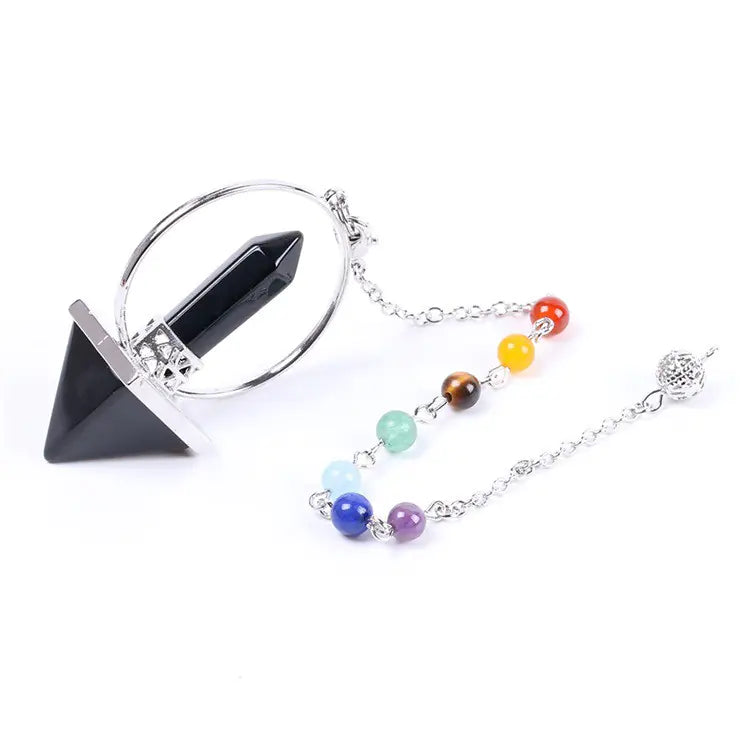 Obsidian Crystal Pendulum with Seven Chakra Beads Sorceress Sanctuary