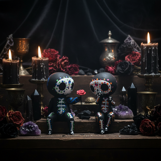 Hand-painted Resin Candy Skull Couple Ornaments Sorceress Sanctuary