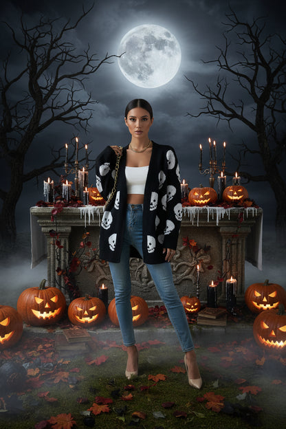 Day of the Dead Skull Jacquard Knitted Cardigan Sorceress Sanctuary