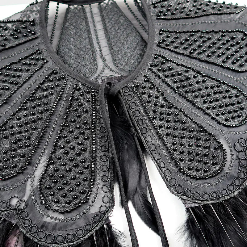 Short Witch Leather Feather Cape