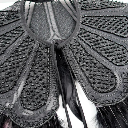 Short Witch Leather Feather Cape