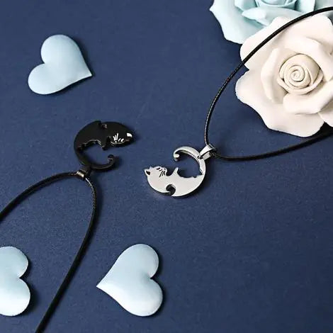 Mystic Feline Bond | Couple Cat Necklaces