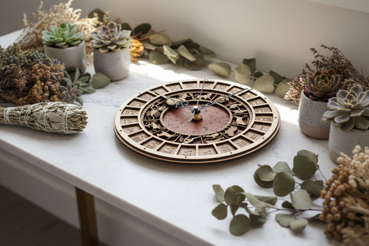 Creative Wooden Astronomical Clock with Zodiac Signs Sorceress Sanctuary