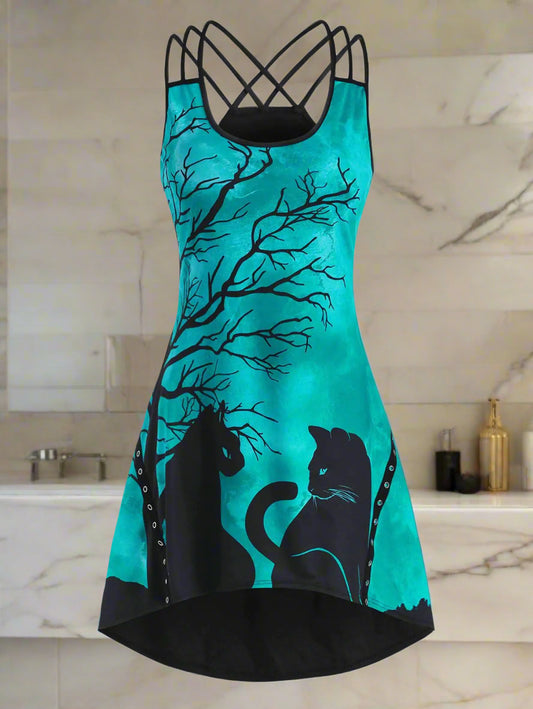 Black Cat Print Dress