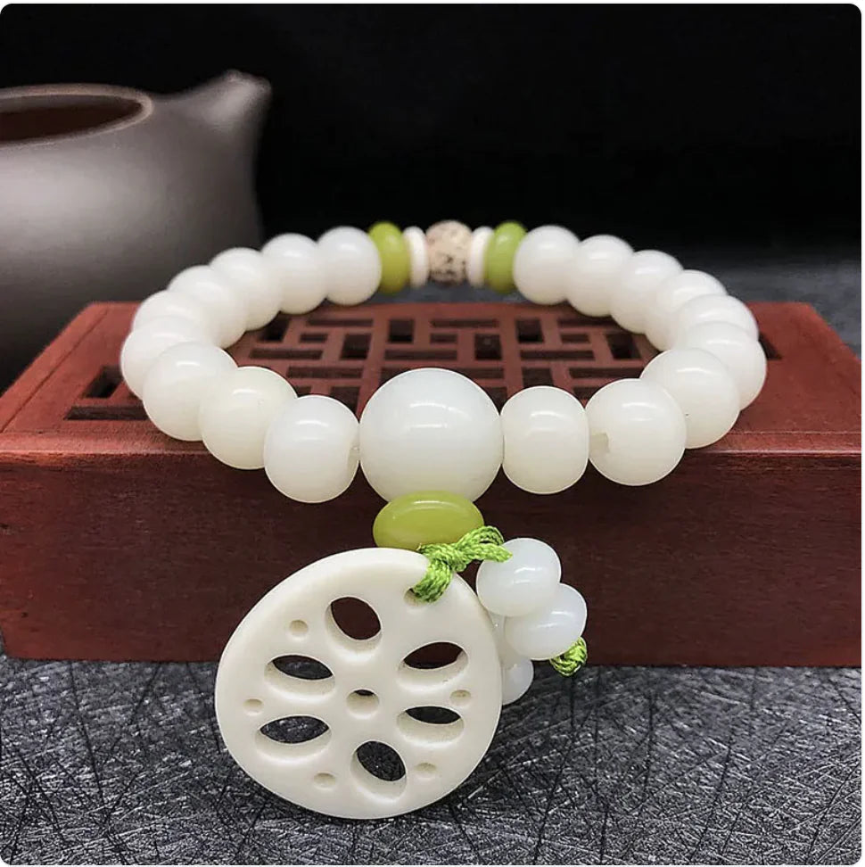 White Jade Bodhi Bead Bracelet Sorceress Sanctuary