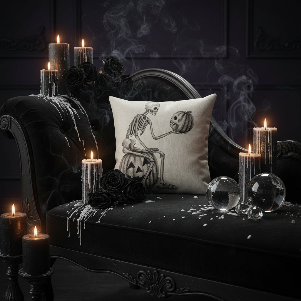 Halloween Skull and Pumpkin Pillow Cover for Sofa Sorceress Sanctuary