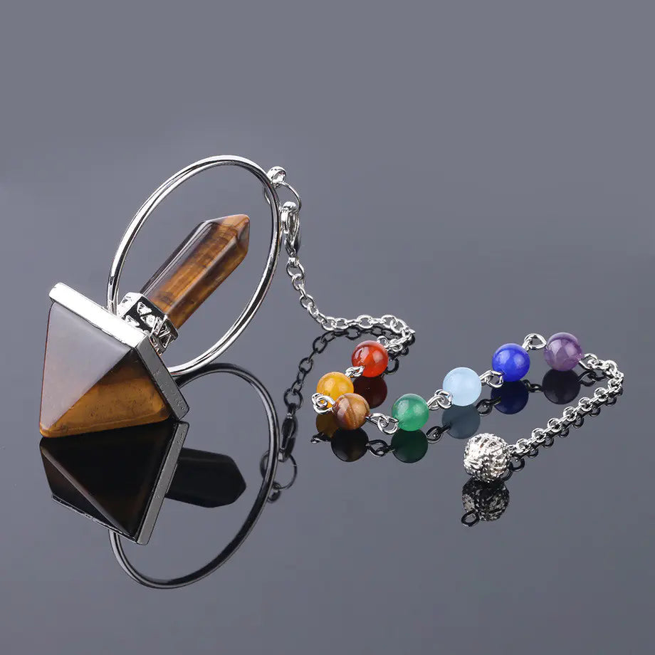 Obsidian Crystal Pendulum with Seven Chakra Beads Sorceress Sanctuary