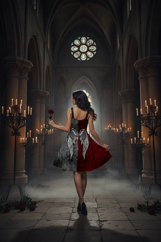 Dress with angel wings design on a white background