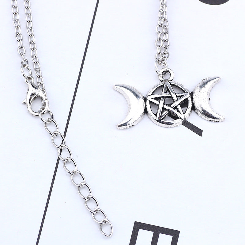 Vintage Viking Style Symmetrical Moon Pendant Necklace