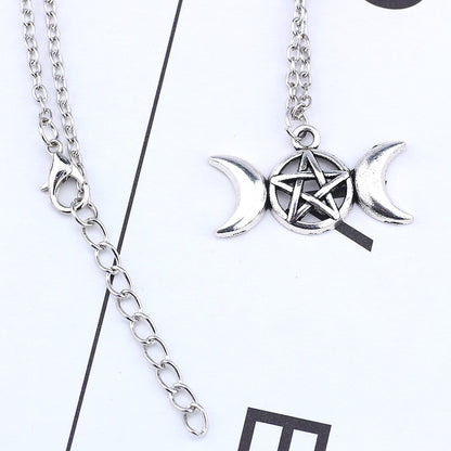Vintage Viking Style Symmetrical Moon Pendant Necklace