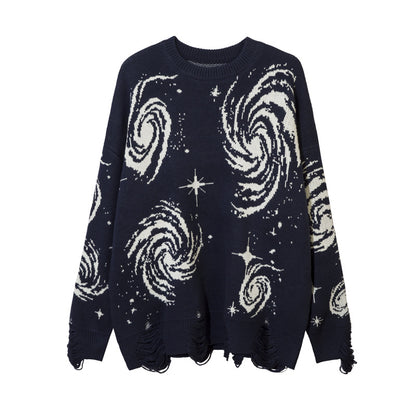 Men's Ripped Sweater with Cosmic Starry Sky Design
