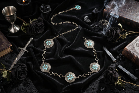 Metal Waist Chain with Turquoise Floral Decoration Sorceress Sanctuary