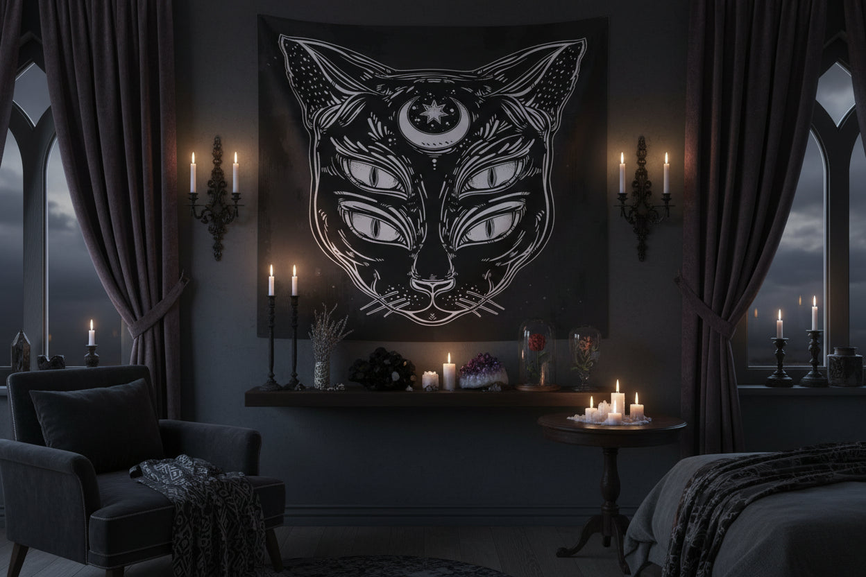 Digital Print Wall Tapestry - Cat Design Sorceress Sanctuary
