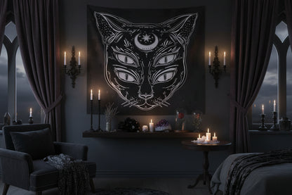 Digital Print Wall Tapestry - Cat Design Sorceress Sanctuary
