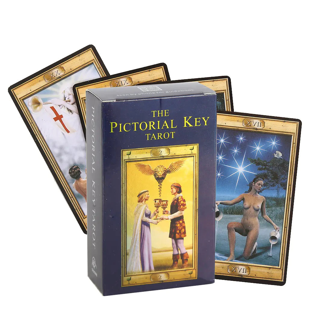 Pictorial Key Tarot cards with a box on a white background