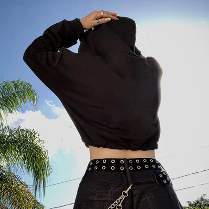 Gothic Drawstring Crop Hoodie