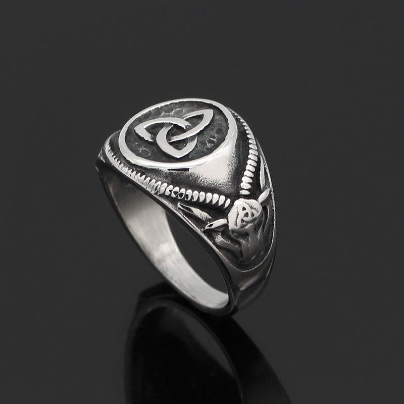 Vintage Stainless Steel Viking Irish Ring (Titanium)