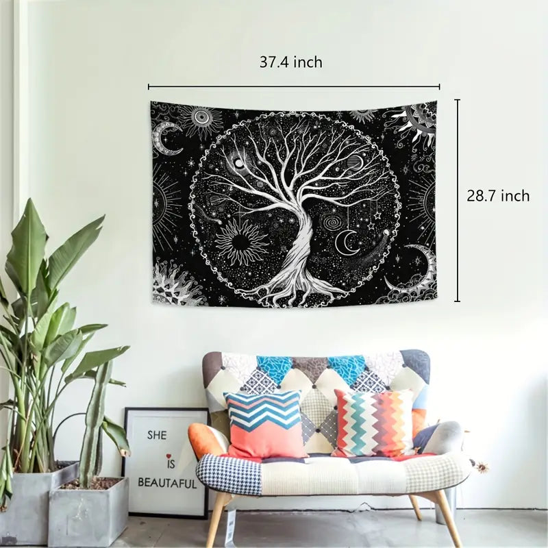 Tree of Life Tapestry | Sun & Moon, Black & White