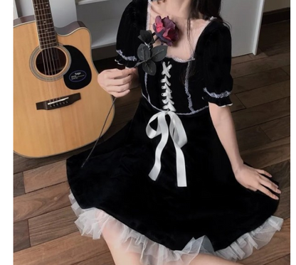 Plus Size Harajuku Gothic Lace Black Dress for Women