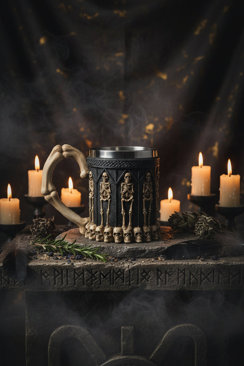 3D Skull Mug - Stainless Steel Knight Coffee Cup Sorceress Sanctuary